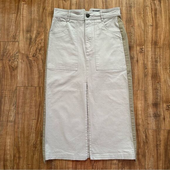 Zara Straight Midi Skirt Front Slit Pockets Size Medium - Picture 2 of 16